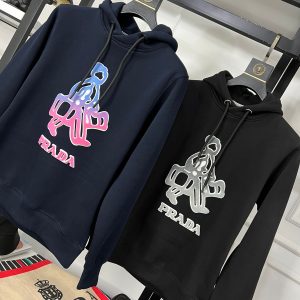 First Copy Prada Toothbrush 3D Embroidery Hoodie Light Melange Grey