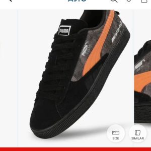 First Copy Puma Mercedes-AMG Petronas Suede Sneakers Black Orange Side Profile