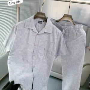 First Copy Ralph Lauren Premium Linen Shirt and Trouser Coordinate Set in Light Blue