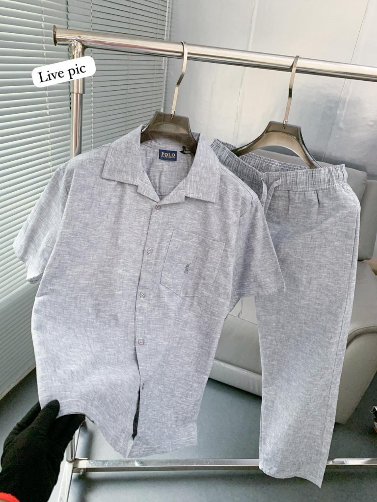 First Copy Ralph Lauren Premium Linen Shirt and Trouser Coordinate Set in Light Blue