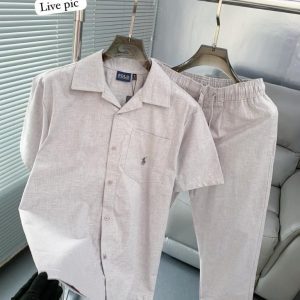First Copy Ralph Lauren Premium Linen Shirt and Trouser Coordinate Set in Light Grey