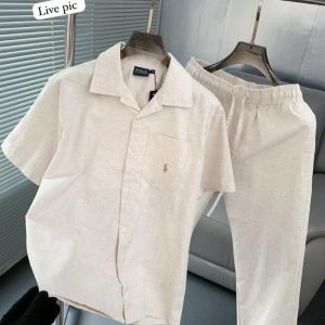 First Copy Ralph Lauren Premium Linen Shirt and Trouser Coordinate Set in Off-White