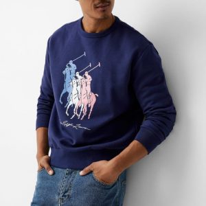 First Copy Ralph Lauren Triple Pony Heavy Fleece Sweatshirt Navy Blue