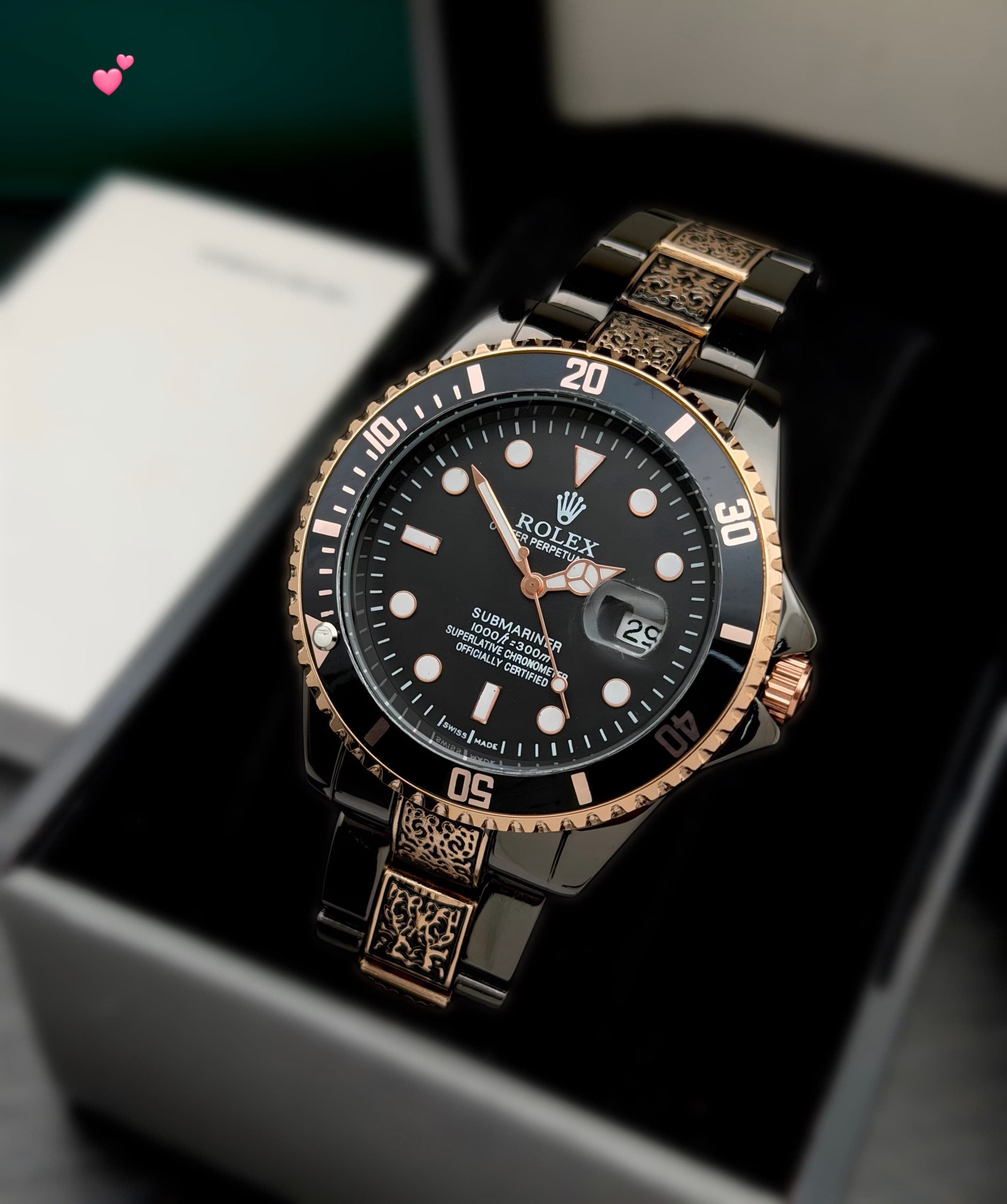First Copy Rolex Datejust Two Tone Engraved Luxury Watch