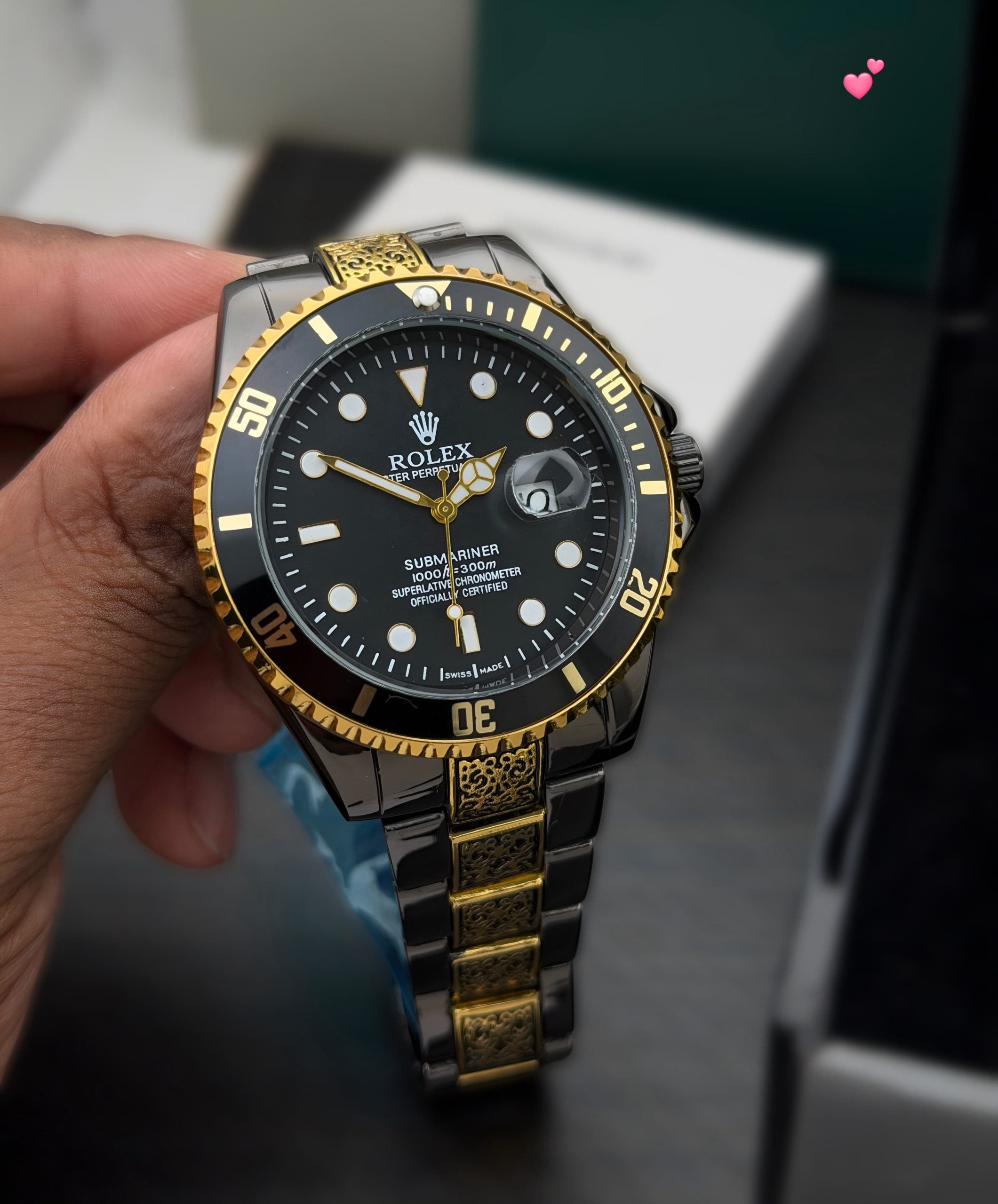 First Copy Rolex Datejust Two Tone Engraved Luxury Watch