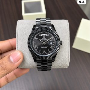First Copy Rolex Day-Date Roman Dial Watch in All Matte Black Edition