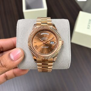 First Copy Rolex Day-Date Roman Dial Watch in Full Rose Gold Sundust