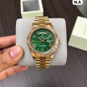First Copy Rolex Day-Date Roman Dial Watch in Emerald Green and Gold