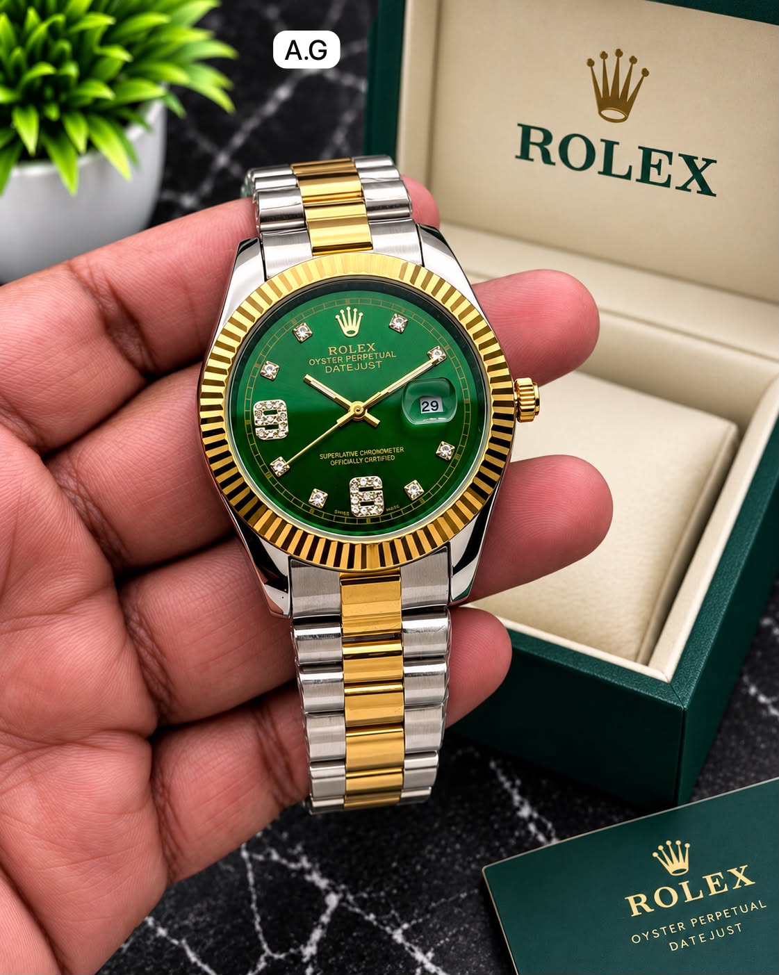 First Copy Rolex Oyster Perpetual Day-Date Quartz Watch in Two Tone