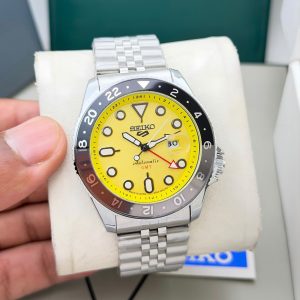 First Copy Seiko 5 GMT Style Quartz Watch Full Gold Yellow Dial