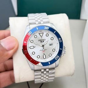 First Copy Seiko 5 GMT Quartz Watch White Dial Pepsi Blue Red Bezel