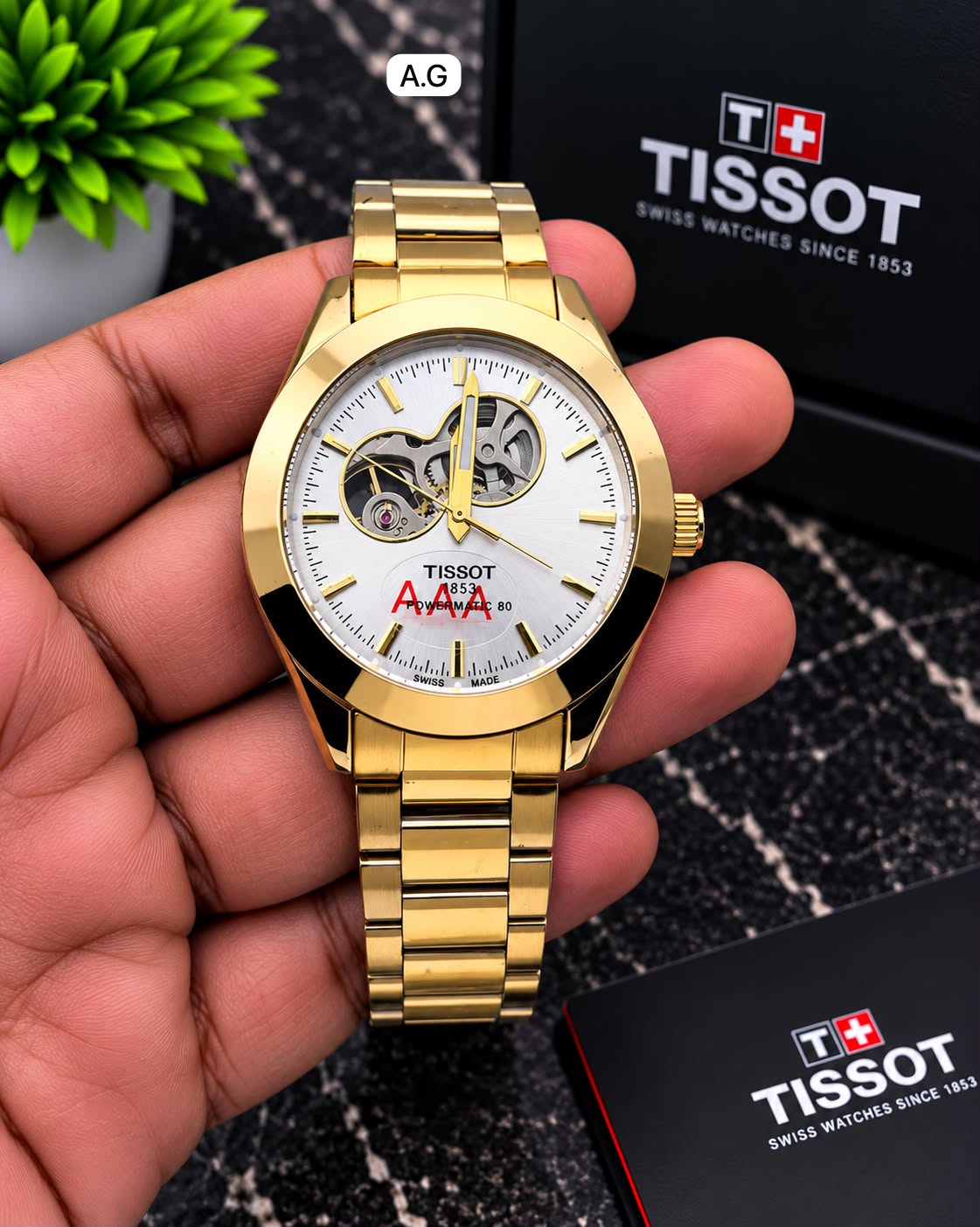 First Copy Tissot PRX Open Heart Automatic Gold Watch Silver White Dial