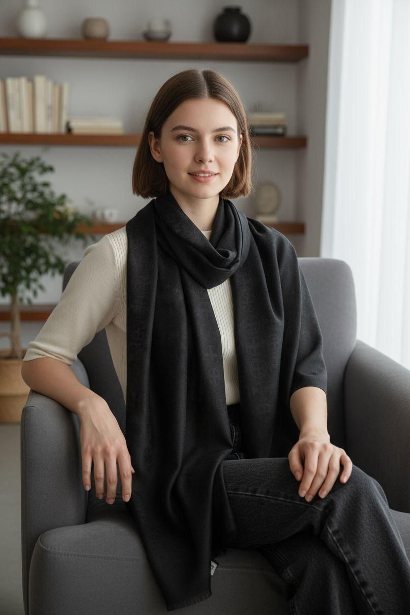 First Copy Tory Burch Off-White Semi-Woollen Stole Scarf
