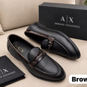 First Copy Armani Exchange Leather Moccasins Brown Pair with Box