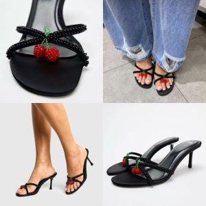 First Copy Zara Cherry Beaded Kitten Heels Collage