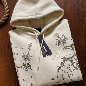 First Copy Amiri Cherry Blossom Hoodie Cream Folded