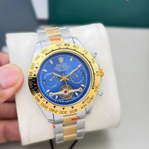 First Copy Rolex Daytona Open Heart Watch Two-Tone Gold Blue Dial Front View