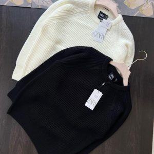 First Copy Zara Knitted Sweater Charcoal Grey Front View