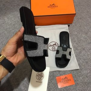 First Copy Hermes Oran Sandals Black Pair View