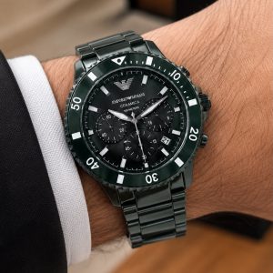 First Copy Emporio Armani Ceramica Watch All Black Front View