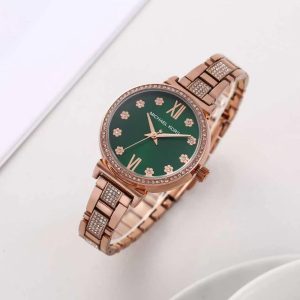 First Copy Michael Kors Petite Diamond Watch Rose Gold Green Dial Front