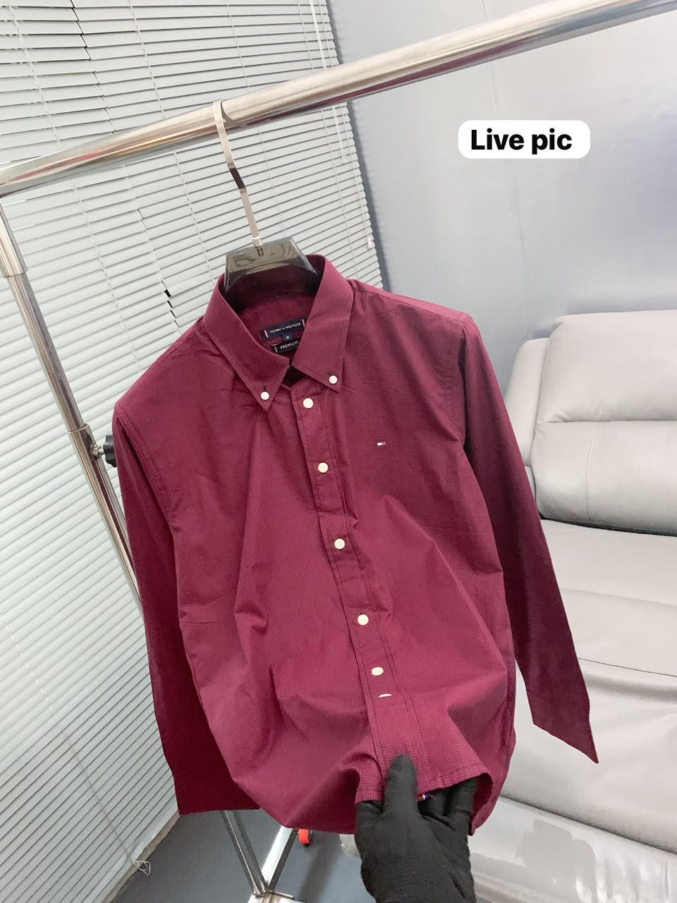 First Copy Tommy Hilfiger Shirt Burgundy Maroon Display