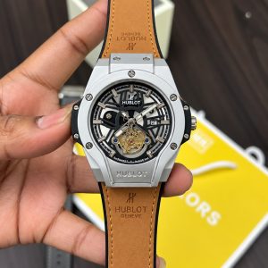 First Copy Hublot Skeleton Watch Silver-Tone Case With Black Bezel