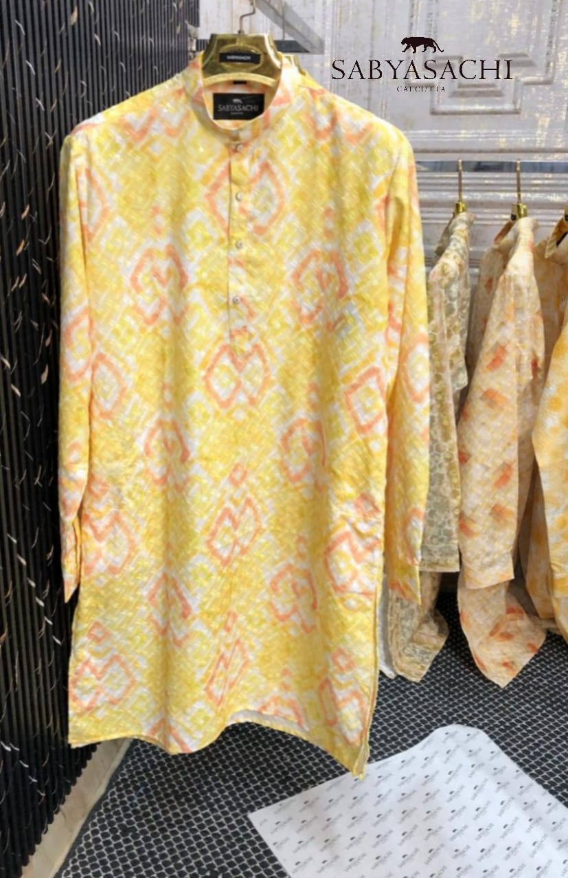 First Copy Yellow For Festival Functions Sabyasachi Mens Kurta With