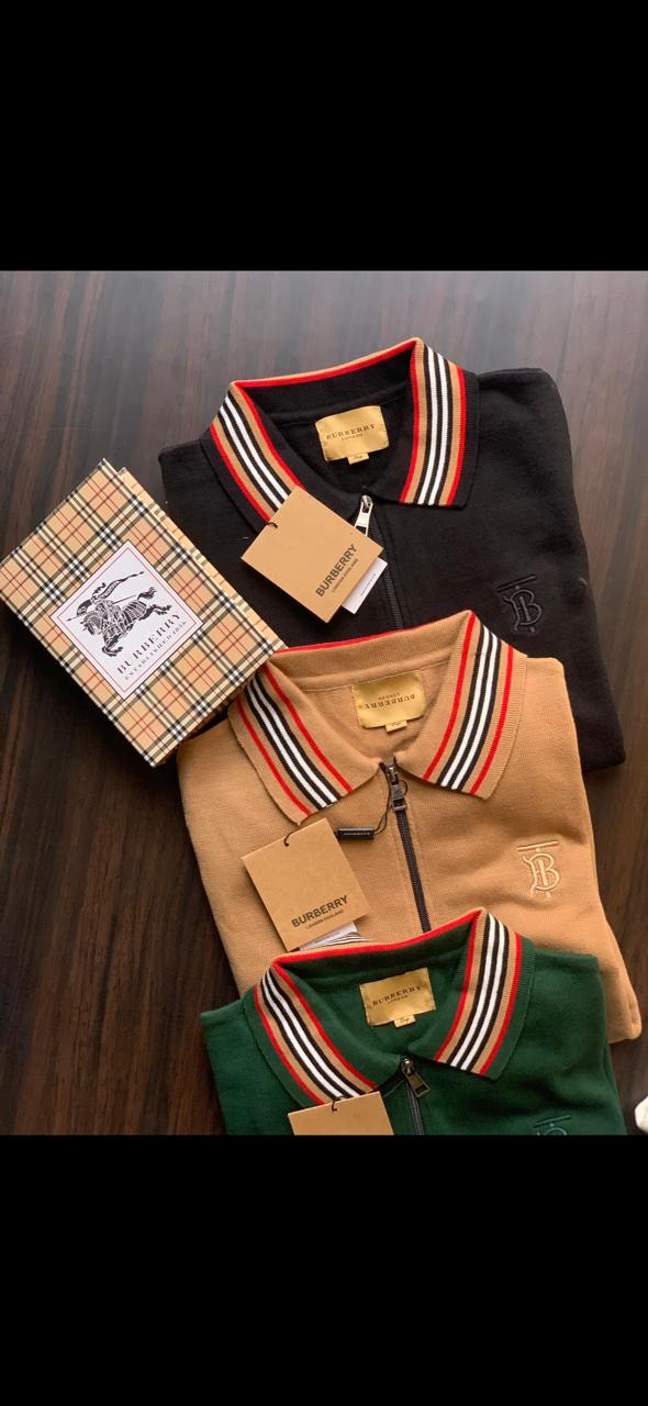 First Copy Burberry Half Zip Knitted Sweaters Self Knit Fabric