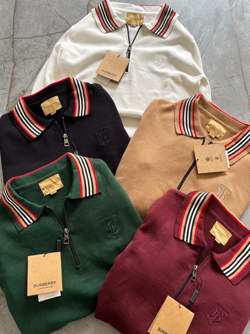 First Copy Burberry Half Zip Knitted Sweaters Self Knit Fabric