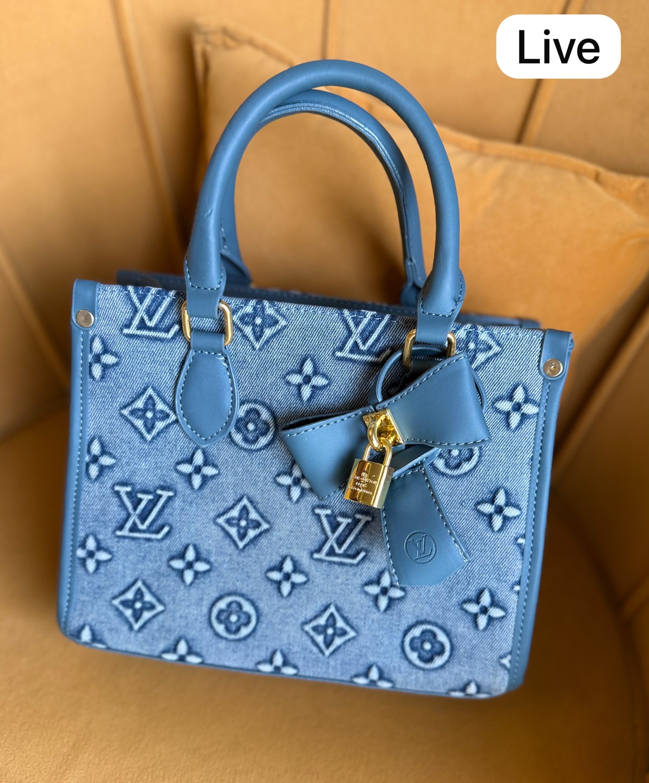 First Copy Louis Vuitton Onthego Denim Blue Bag - With