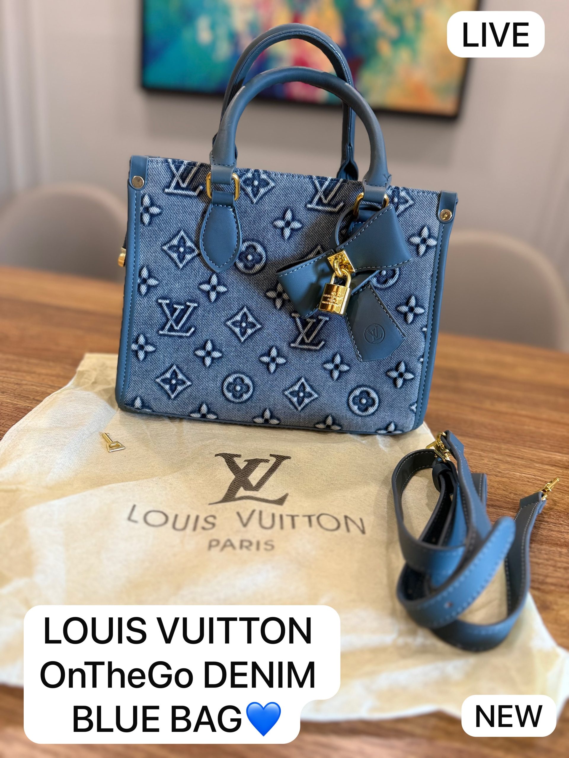 First Copy Louis Vuitton Onthego Denim Blue Bag - With