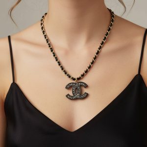 First Copy Chanel Cc Necklace Cc Initials Logo With Black
