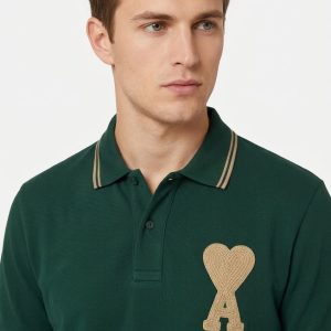 First Copy AMI Paris Polo Forest Green Model View