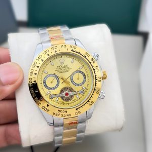First Copy Rolex Daytona Open Heart Watch Two-Tone Champagne Gold Dial Front View