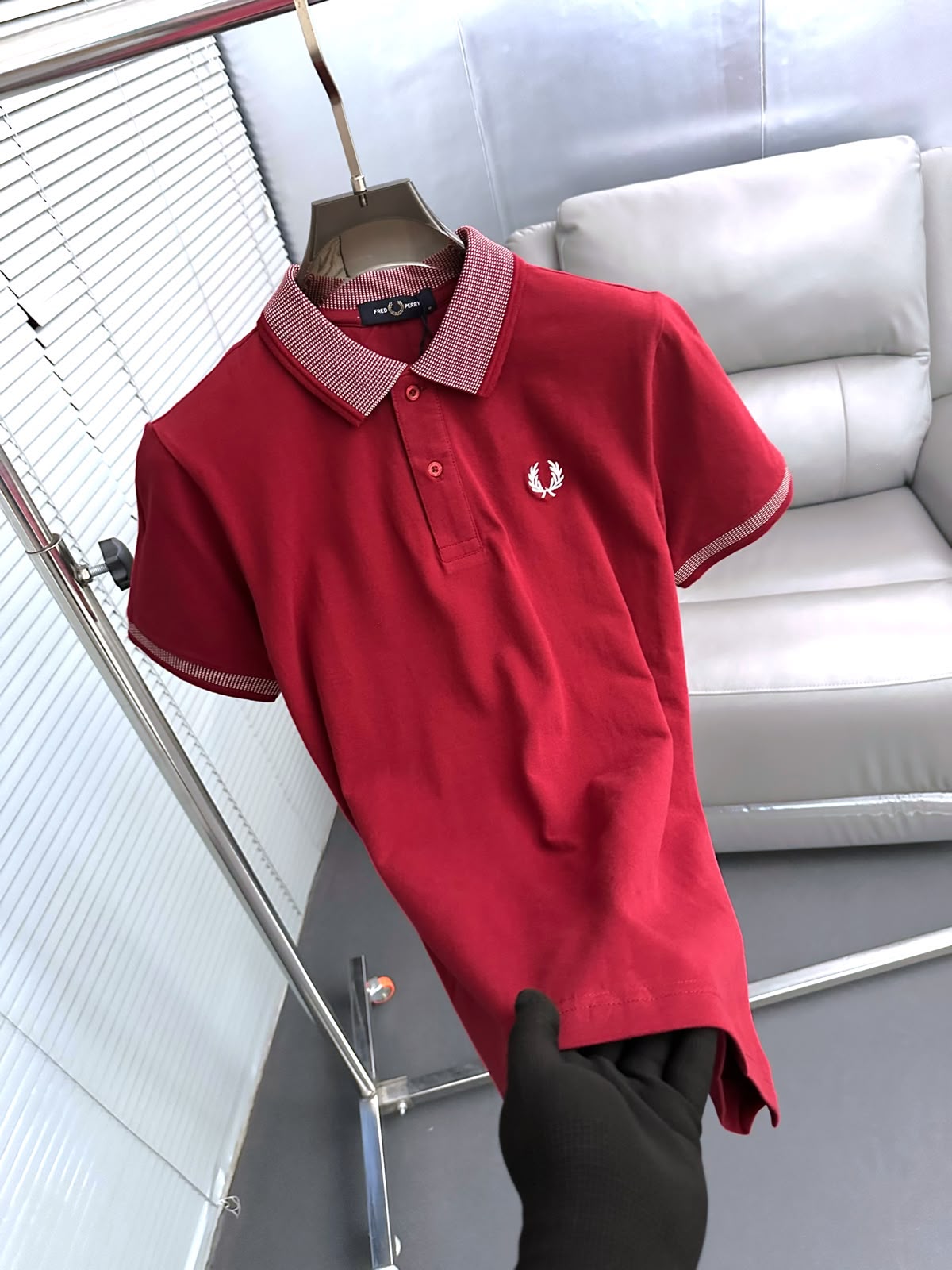 First Copy Fred Perry Jacquard Polo Maroon Front