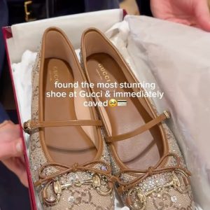 First Copy Gucci Embellished Leather Ballet Flats for Women - Image 1