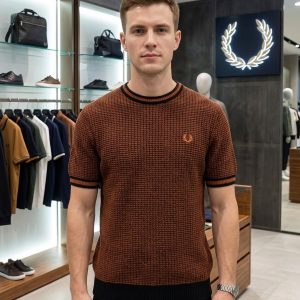 First Copy Fred Perry Jacquard Collar Knitted Round Neck T-Shirt - Image 1