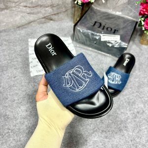 First Copy Dior Circular Embroidered Logo Blur Black Slides
