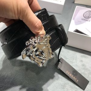 First Copy Versace La Medusa Crocodile-Embossed Leather Belt