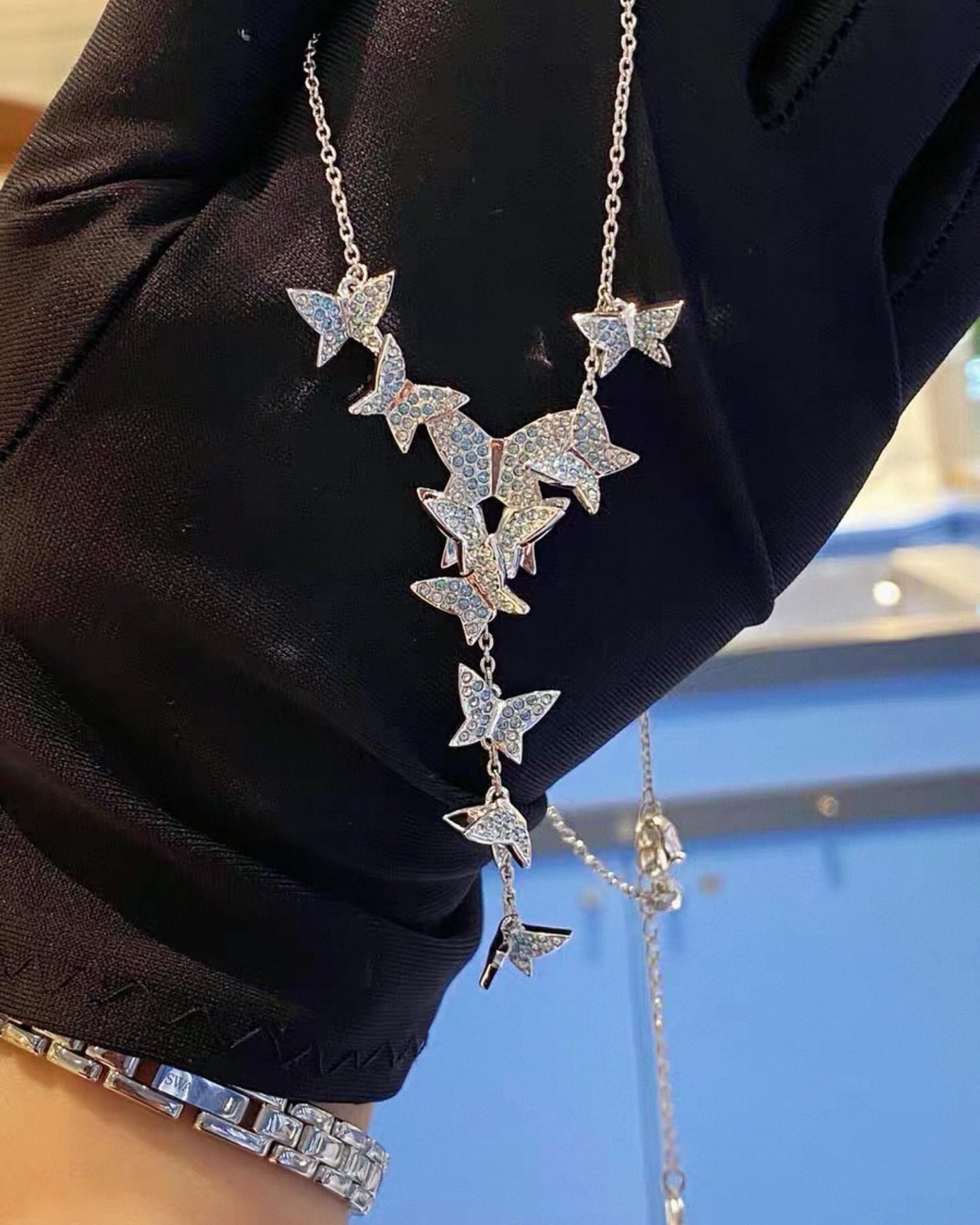 First Copy Swarovski Necklace Rhodium Chain & Clasp