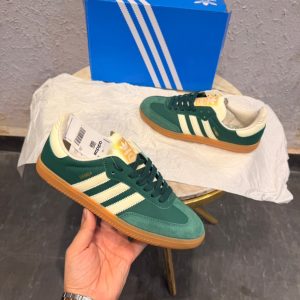First Copy Adidas Originals Samba Core Green White Stripes Sneakers view 1