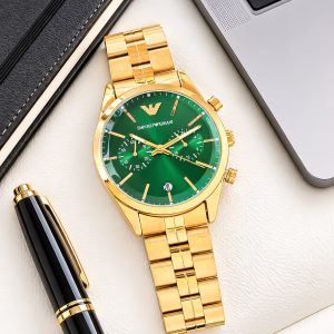 First Copy Emporio Armani Gold Green Dial Chronograph Men Watch - View 1