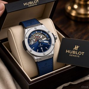 First Copy Hublot Classic Fusion 24-Hour Dial Black Steel Leather Watch view 1
